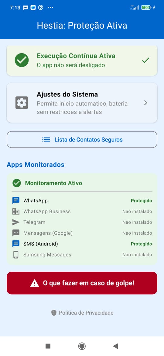 Tela do app Elder mostrando apps monitorados