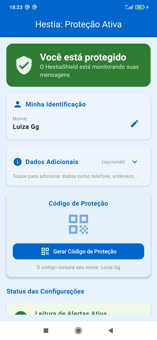 Tela principal do HestiaShield mostrando protecao ativa