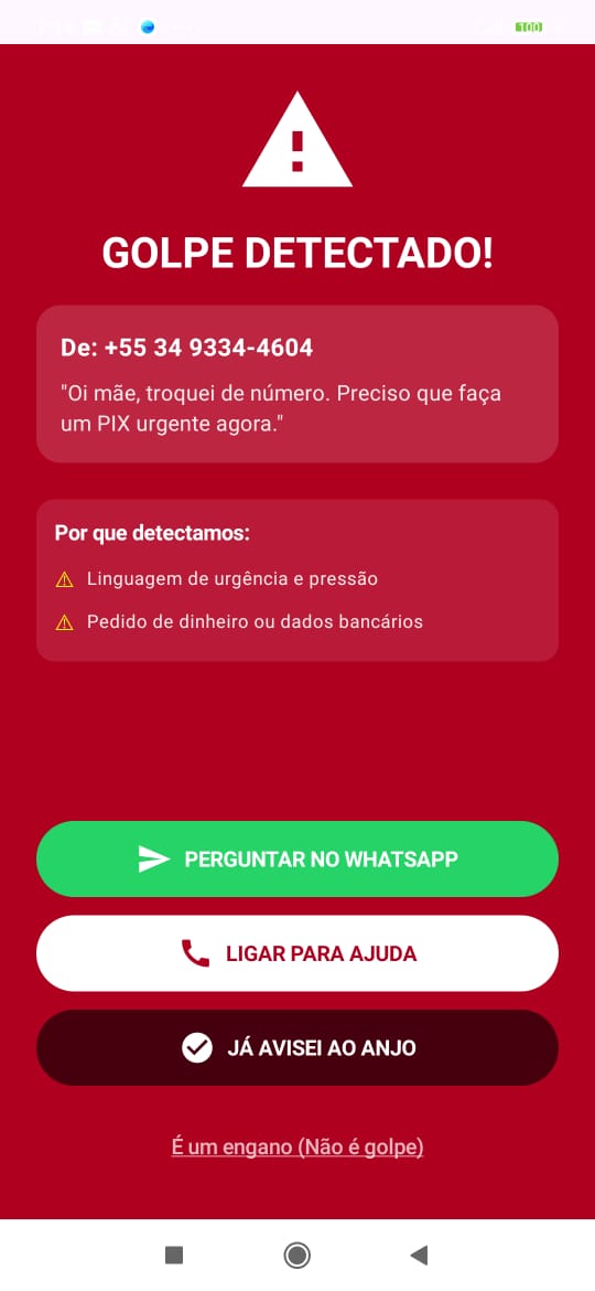 Tela de golpe detectado do HestiaShield